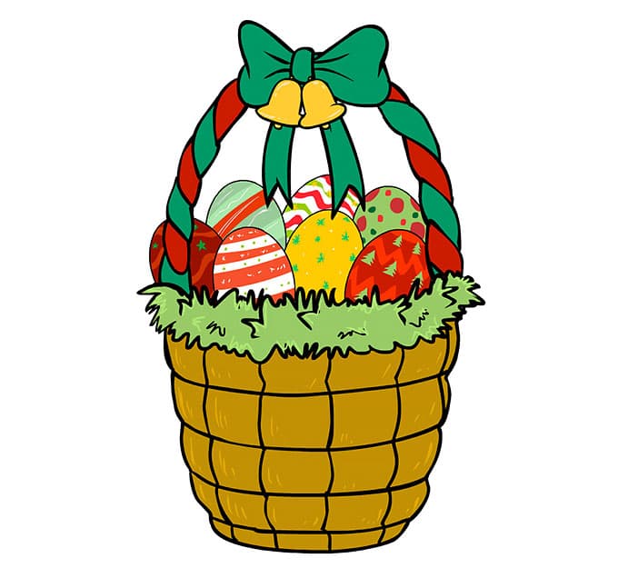 Easter basket with decorated eggs for a Secret Santa name hunt