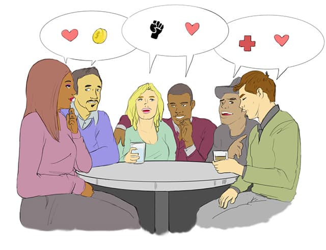 Adults playing icebreaker games