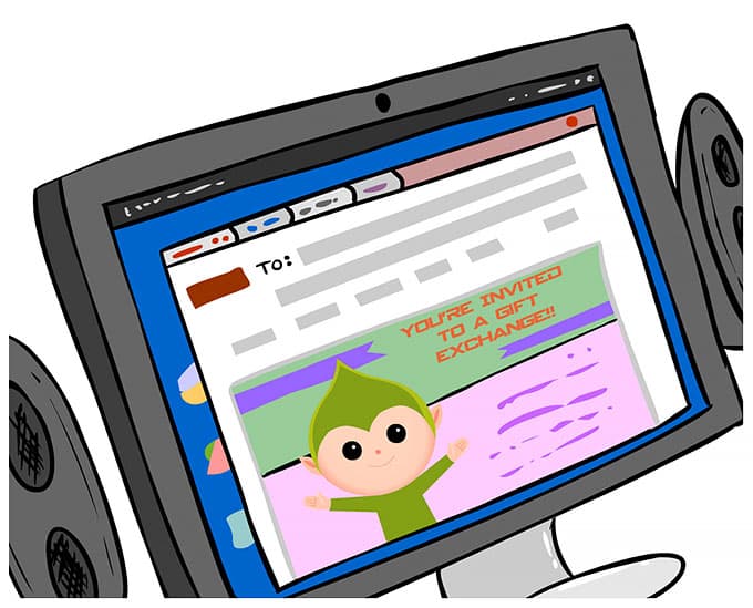 Computer screen showing the Elfster website for an online Secret Santa name draw